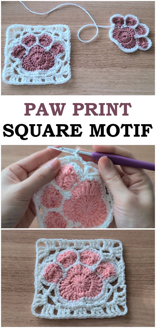 Crochet Paw Print Square Motif
