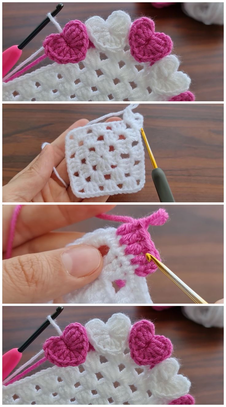 crochet coaster with hearts