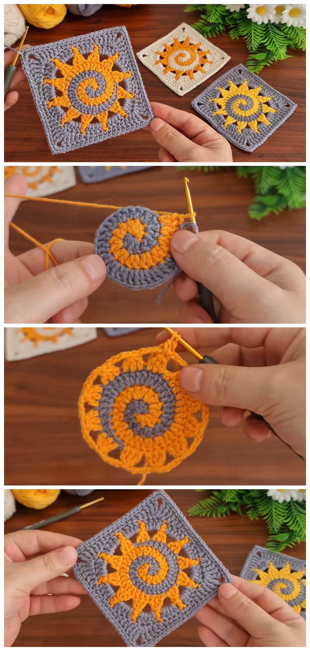 Crochet Easy Granny Square - Spiral Sun