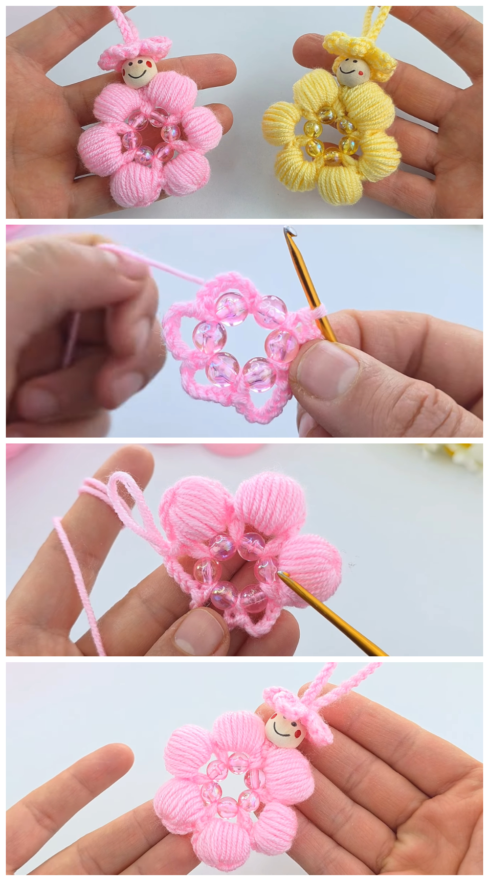 Crochet Puff Flower With Pearls