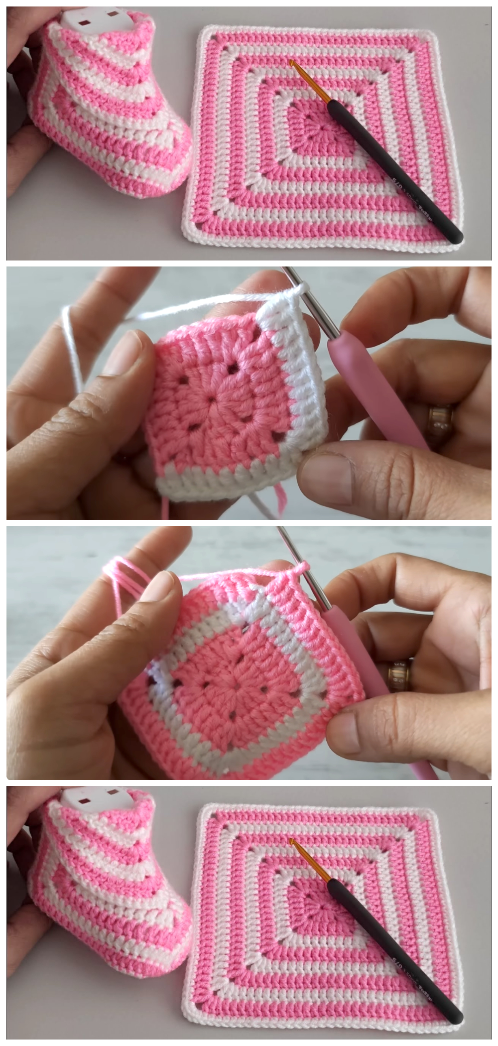 Crochet Baby Slippers With Easy Granny Square