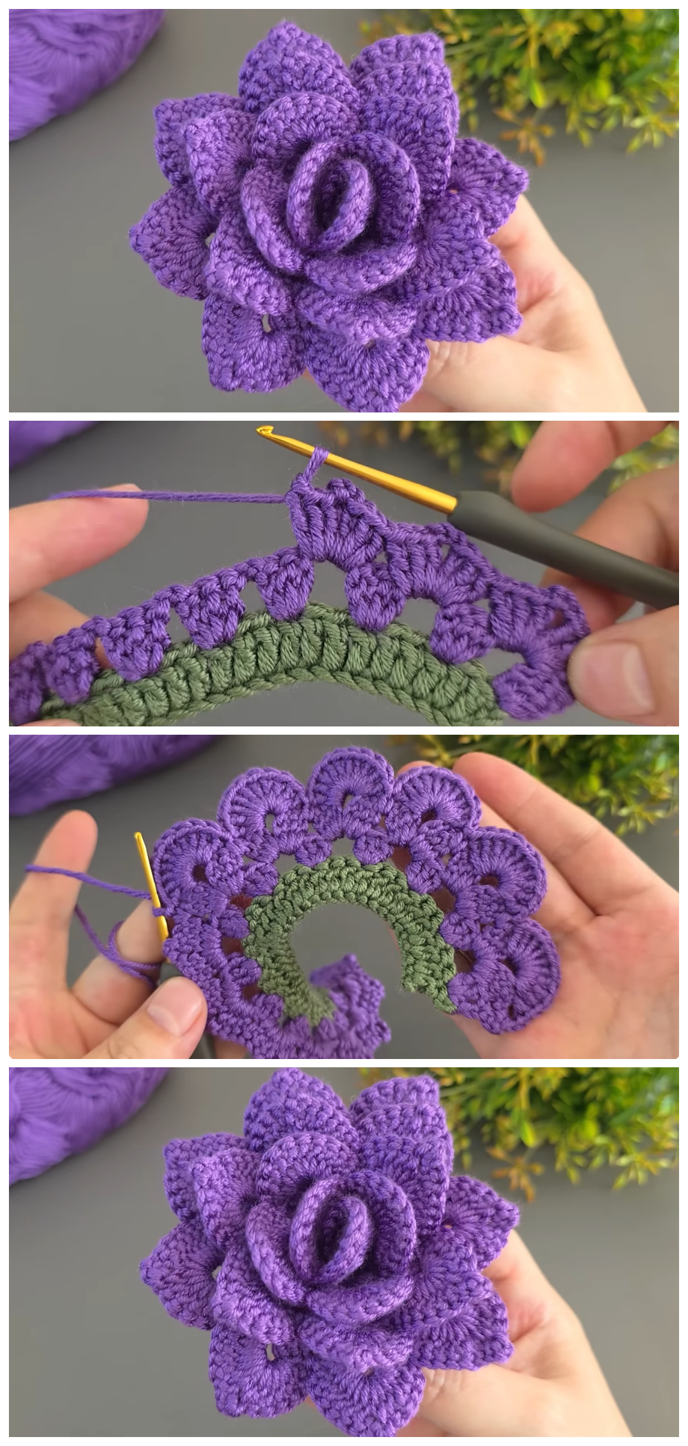 Crochet Easy Purple Roses