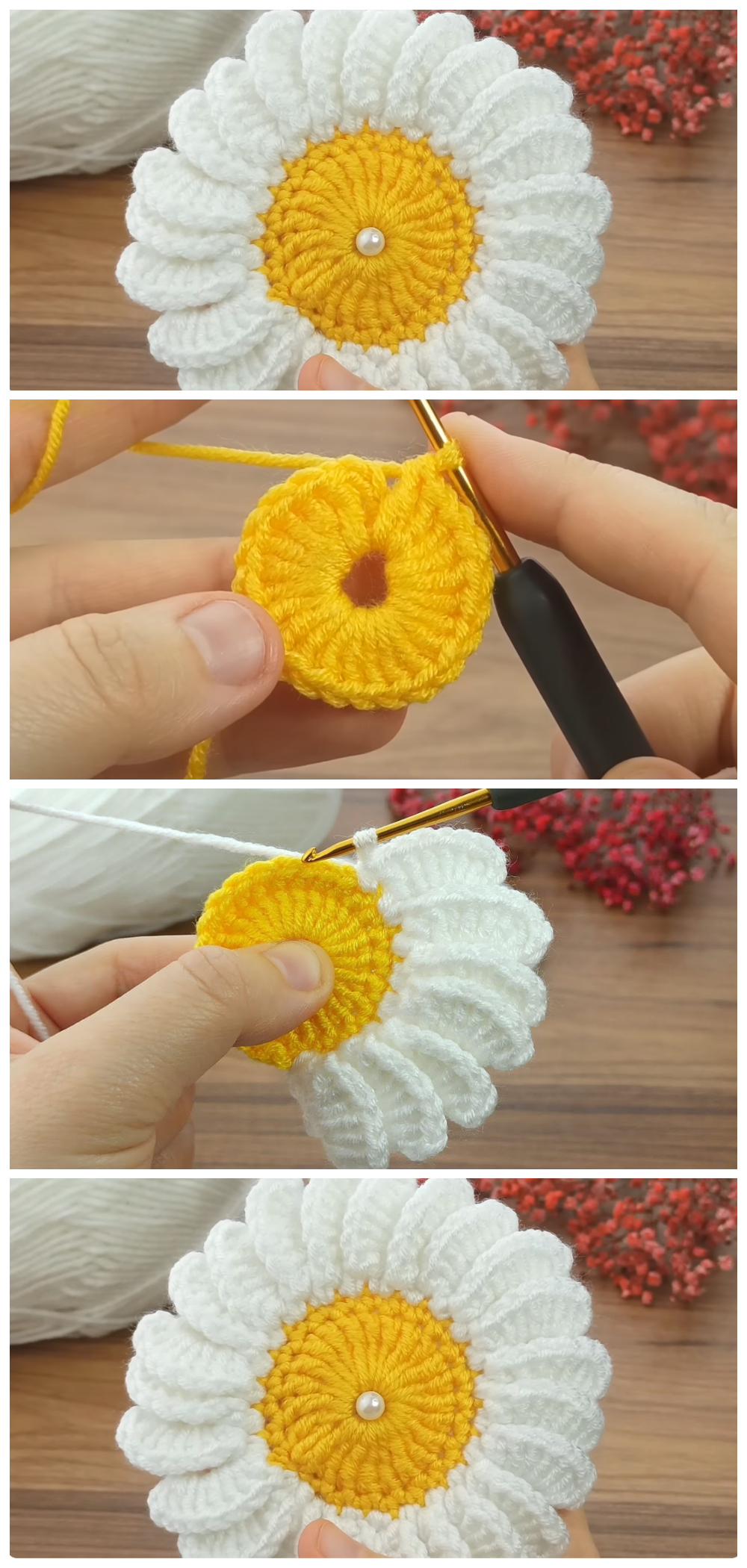 Crochet Sunflower With Petals and Pearl