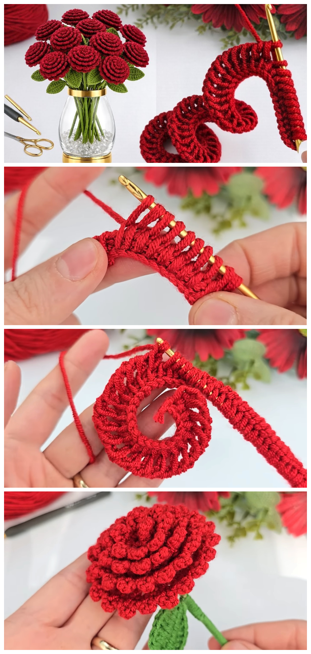 Easy Red Roses Tunisian Stitch