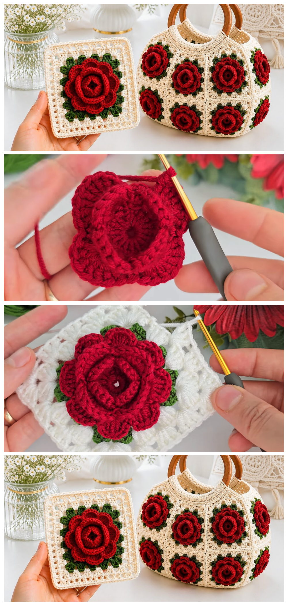 Crochet Easy Flower Square Bag
