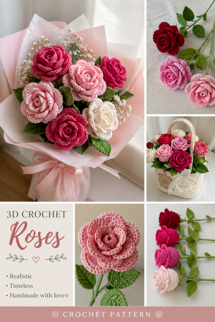 Easy 3D Roses Free Crochet Pattern